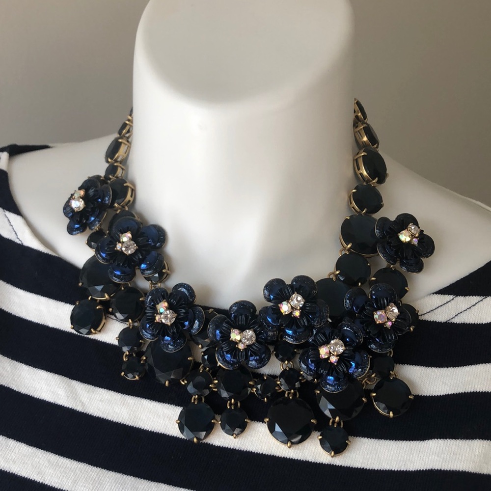 J Crew Navy floral statement necklace